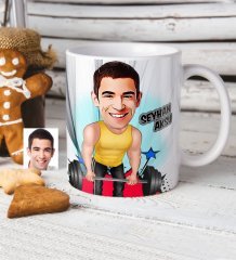 Kişiye Özel Bay Halter Sporcusu Karikatürlü Beyaz Kupa Bardak