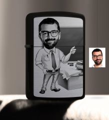 Kişiye Özel Bay Öğretmen Karikatürlü Benzinli Siyah Metal Çakmak - 1