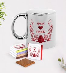 Kişiye Özel Sevgililer Günü Krom Kupa ve Çikolata Hediye Seti-53