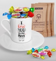 Kişiye Özel Sevgililer Günü Türk Kahvesi Fincanı Mehmet Efendi Kahve ve Haribo Şeker Hediye Seti-86