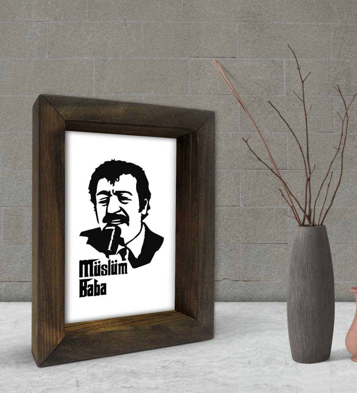 BK Gift Müslüm Baba Tasarımlı Dekoratif Doğal Masif Ahşap Çerçeve 15x20cm-5