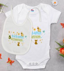 BK Kids Babamın Kızanıyım Tasarımlı Beyaz Bebek Body Zıbın ve Mama Önlüğü Hediye Seti-1