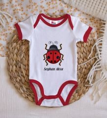 BK Kids Kişiye Özel Uğur Böceği Tasarımlı Kırmızı Bebek Body Zıbın-1