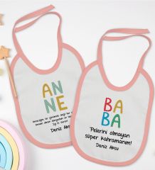 BK Kids Kişiye Özel Anne ve Baba Tasarımlı 2’li Pembe Mama Önlüğü-5