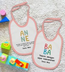 BK Kids Kişiye Özel Anne ve Baba Tasarımlı 2’li Pembe Mama Önlüğü-5