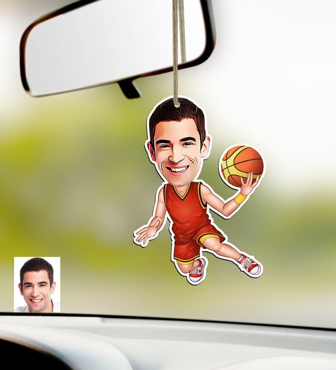 Kişiye Özel Bay Basketbolcu Karikatürlü Ahşap Araba Dikiz Ayna Süsü-1