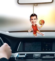 Kişiye Özel Bay Basketbolcu Karikatürlü Ahşap Araba Dikiz Ayna Süsü-1