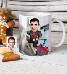 Kişiye Özel Bay Dağ Sporcusu Karikatürlü Beyaz Kupa Bardak