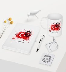 Kişiye Özel Atatürk Temalı Beyaz Defter Kalem Kupa Ayna Seti - 3