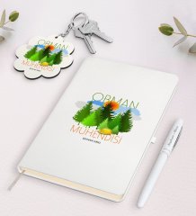 Kişiye Özel Orman Mühendisi Beyaz Defter Kalem ve Anahtarlık Hediye Seti