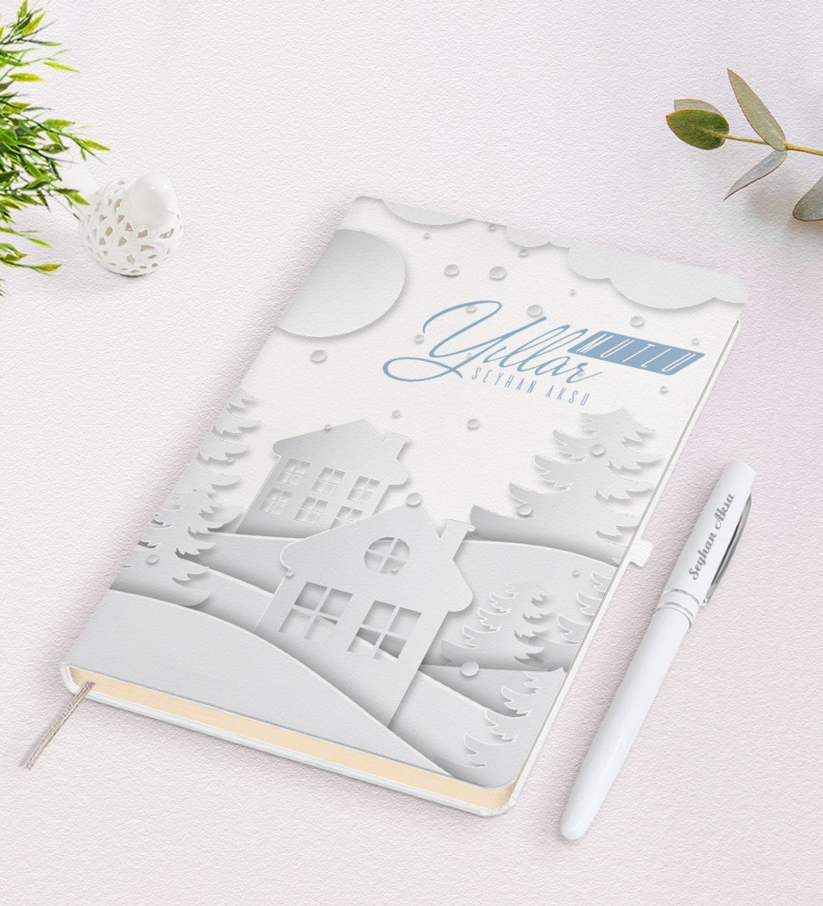 Kişiye Özel İsimli Yılbaşı Mutlu Yıllar Beyaz Defter ve Kalem Hediye Seti-23