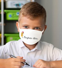 Çocuklara Özel İsimli 10 Adet Yıkanabilir Beyaz Okul Maskesi-2