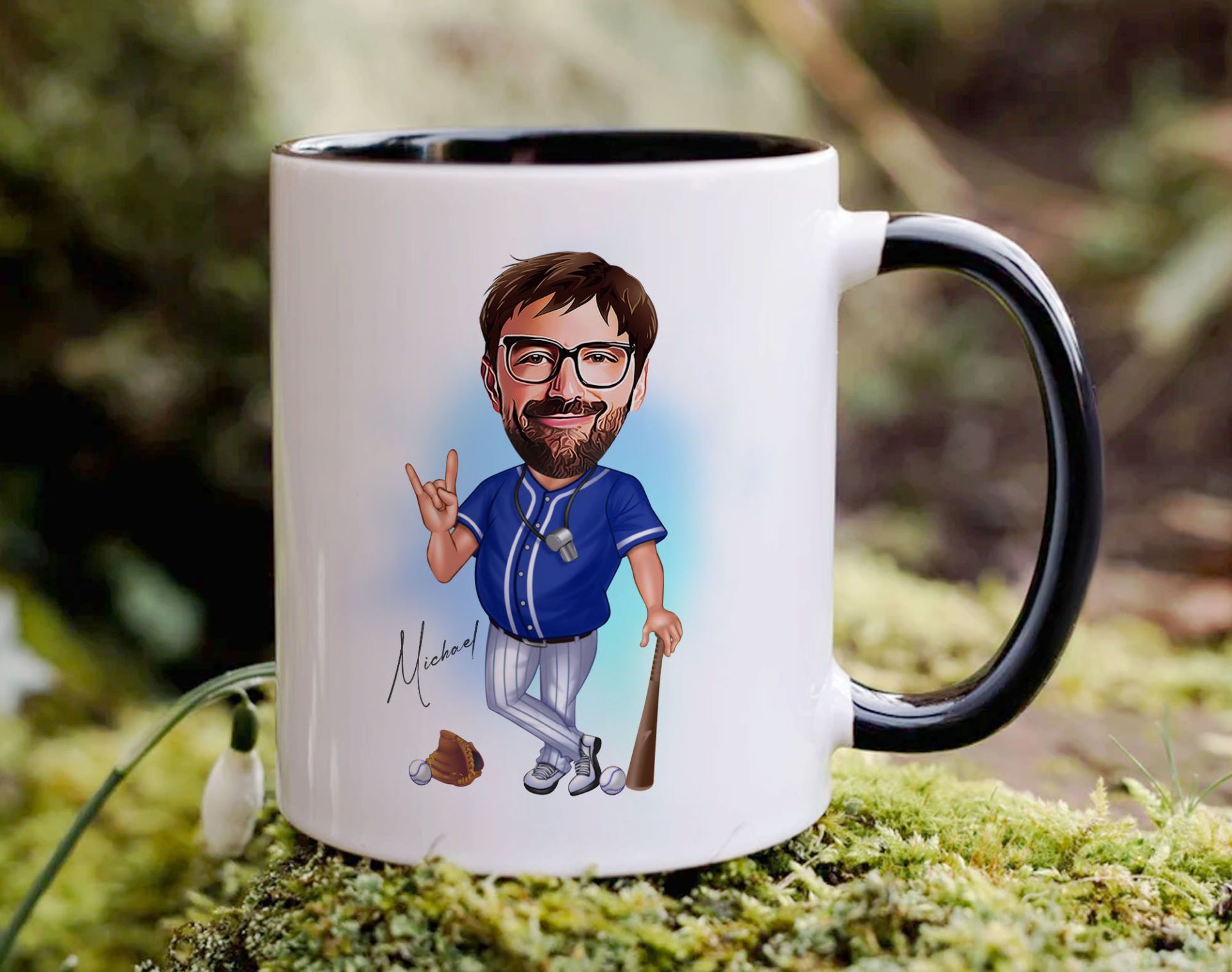 Bk Gift Kişiye Özel Beyzbol Karikatürlü Siyah Kupa Bardak-17, Sevgiliye Hediye, Arkadaşa Hediye