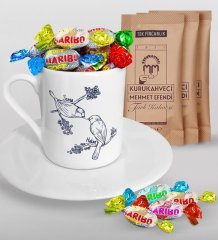 Kişiye Özel Sevgililer Günü Türk Kahvesi Fincanı Mehmet Efendi Kahve ve Haribo Şeker Hediye Seti-85