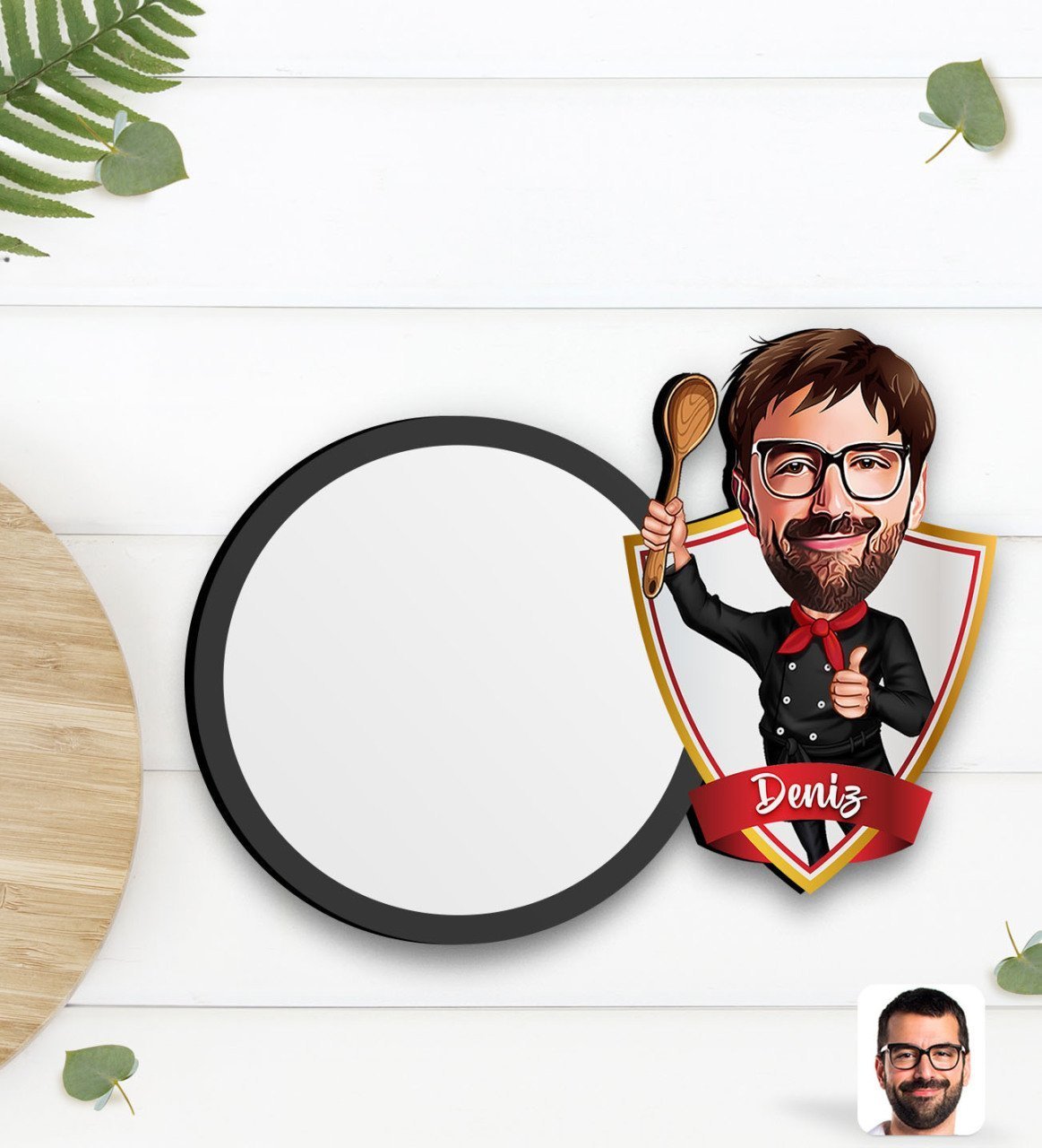 Kişiye Özel Erkek Master Chef Karikatürlü Ahşap Bardak Altlığı-1