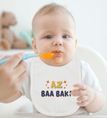BK Kids Az Baa Bak Tasarımlı Beyaz Bebek Body Zıbın ve Mama Önlüğü Hediye Seti-1