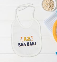 BK Kids Az Baa Bak Tasarımlı Beyaz Bebek Body Zıbın ve Mama Önlüğü Hediye Seti-1