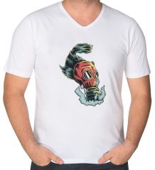 BK Gift Gaz Maskesi Tasarımlı V Yaka Tişört-1