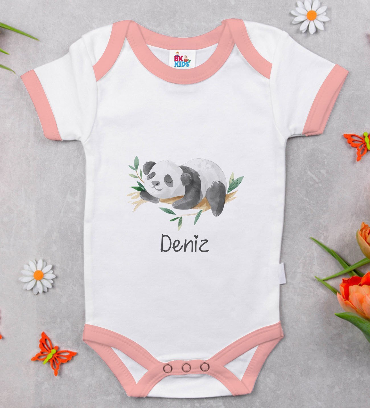 BK Kids Kişiye Özel Pembe Bebek Body Zıbın - Model 158