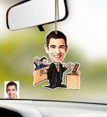 Kişiye Özel Bay Avukat Karikatürlü Ahşap Araba Dikiz Ayna Süsü-3