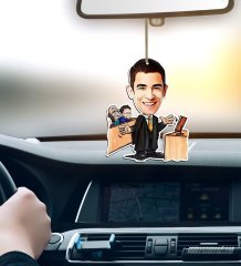 Kişiye Özel Bay Avukat Karikatürlü Ahşap Araba Dikiz Ayna Süsü-3