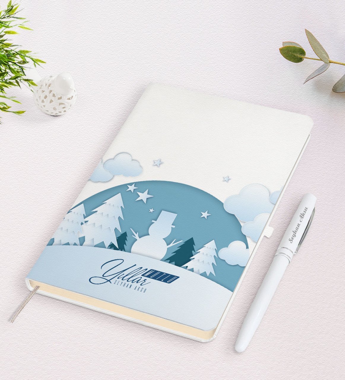 Kişiye Özel İsimli Yılbaşı Mutlu Yıllar Beyaz Defter ve Kalem Hediye Seti-22