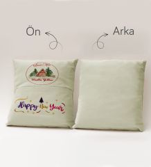 BK Gift Kişiye Özel Yılbaşı Tasarımlı Organizer Kumanda ve Atıştırmalık Cepli Krem Kırlent Yastık, Yılbaşı Hediyesi- 3, Yeni Yıl Hediyeleri
