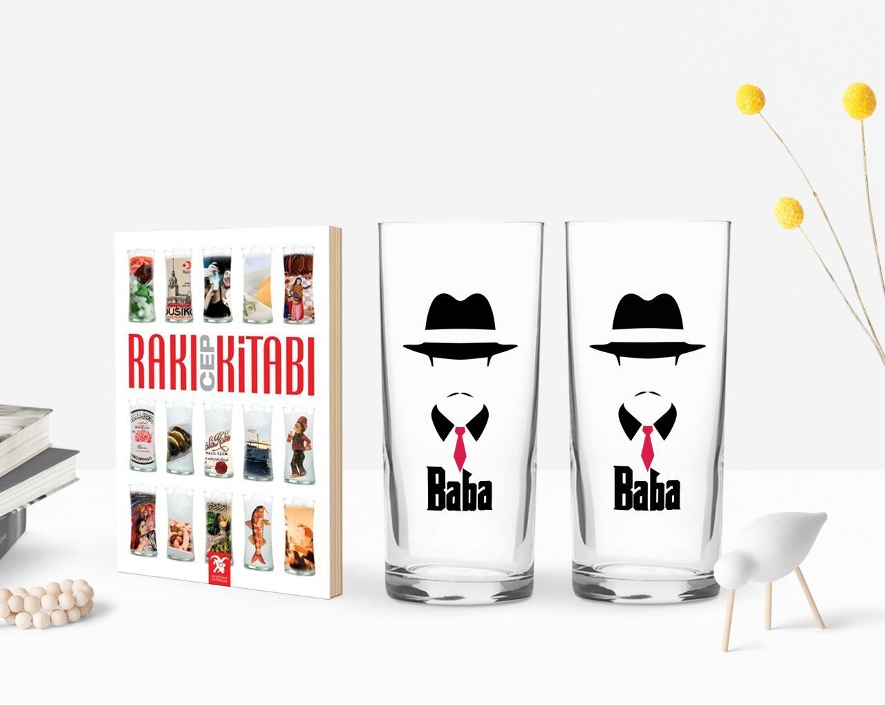 BK Home Renkli Baskılı Godfather Baba Tasarımlı İkili Rakı Bardağı ve Rakı Cep Kitabı Hediye Seti-11
