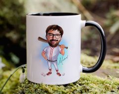 Bk Gift Kişiye Özel Beyzbol Karikatürlü Siyah Kupa Bardak-16, Sevgiliye Hediye, Arkadaşa Hediye