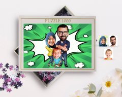 Kişiye Özel Tesettürlü Aile Karikatürlü 1000 Parça Profesyonel Puzzle-1