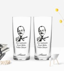 Kişiye Özel Renkli Baskılı Yalan Dünya Tasarımlı İkili Rakı Bardağı Seti-1