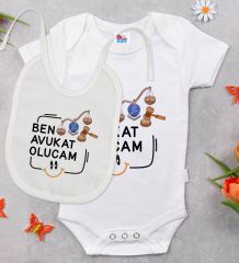 BK Kids Avukat Olucam Tasarımlı Beyaz Bebek Body Zıbın ve Mama Önlüğü Hediye Seti-1