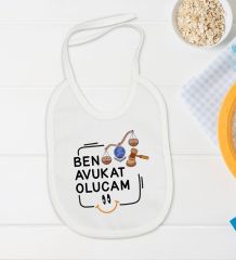 BK Kids Avukat Olucam Tasarımlı Beyaz Bebek Body Zıbın ve Mama Önlüğü Hediye Seti-1