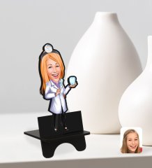 Kişiye Özel Kadın Diş Hekimi Karikatürlü Ahşap Biblo Telefon Standı-1