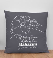 BK Gift Kişiye Özel İsimli Babalar Günü Tasarımlı Gri Kırlent Yastık-8, Babaya Hediye, Ev Dekorasyonu, Babalar Günü Hediyesi