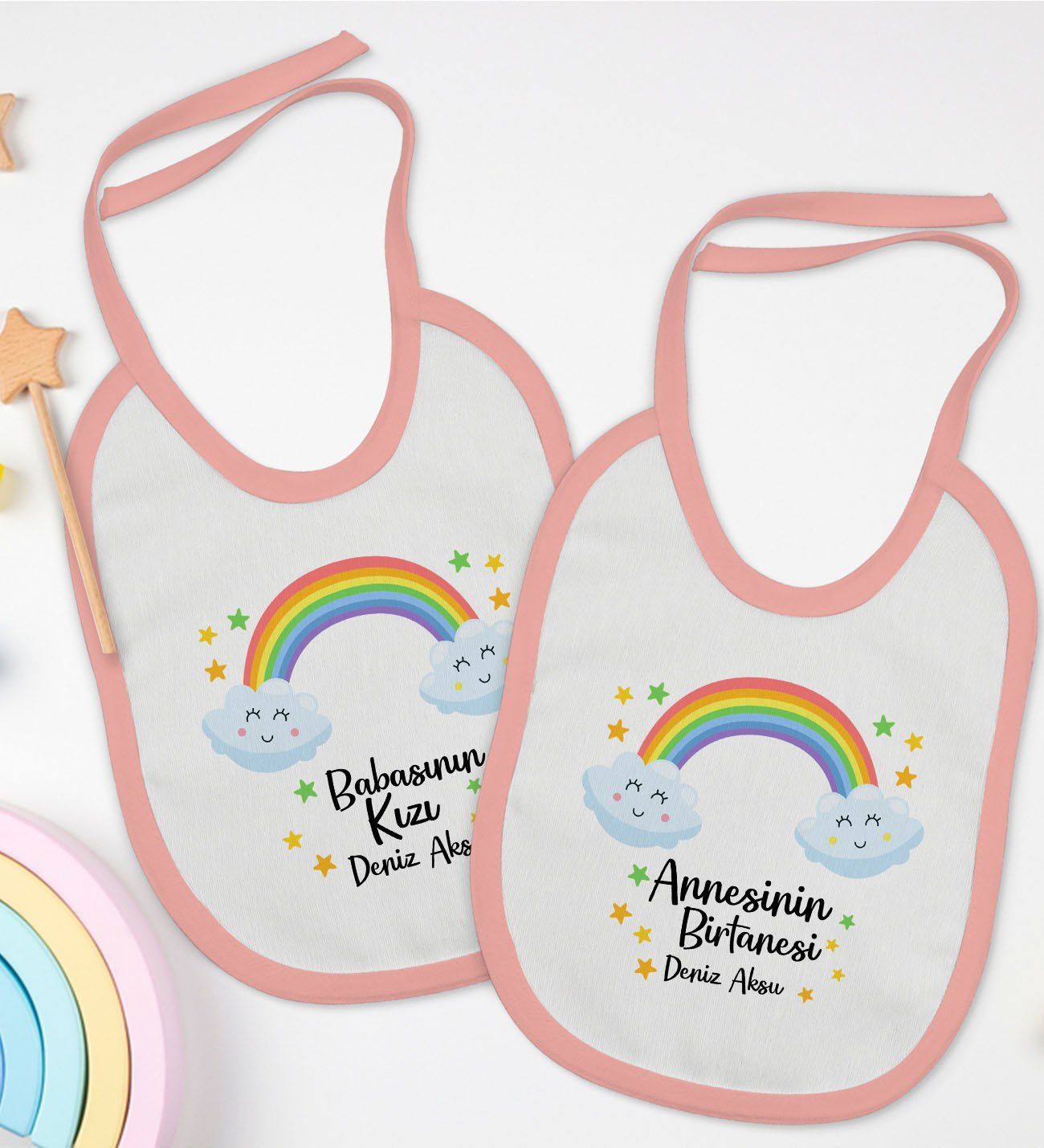 BK Kids Kişiye Özel Anne ve Baba Tasarımlı 2’li Pembe Mama Önlüğü-3