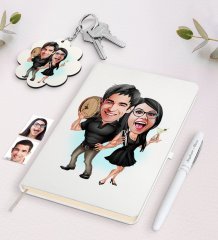 Kişiye Özel Sevgili Karikatürlü Beyaz Defter Kalem ve Anahtarlık Hediye Seti-18