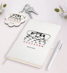 Kişiye Özel Optisyen Beyaz Defter Kalem ve Anahtarlık Hediye Seti-1