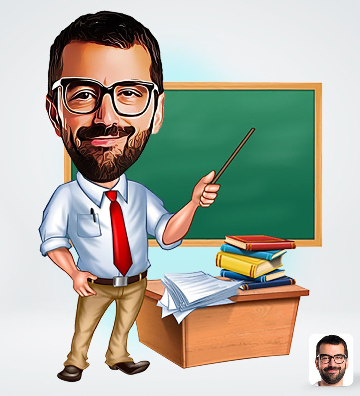 Kişiye Özel Erkek Öğretmen Karikatürlü Sosyal Medya Dijital Profil Fotoğrafı - Model 1