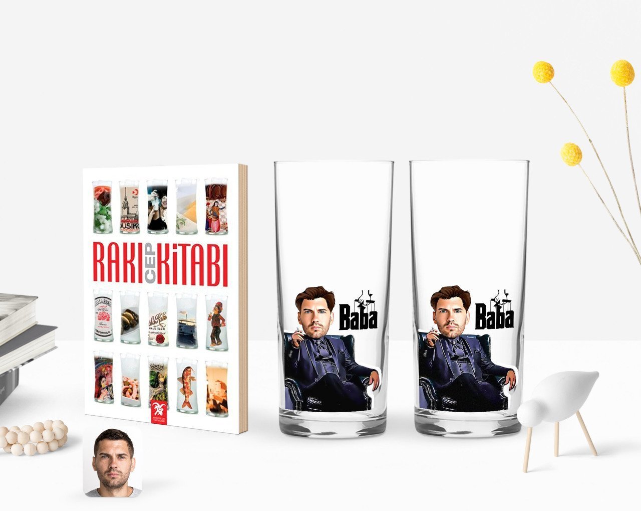 Kişiye Özel Renkli Baskılı Godfather Baba Karikatürlü İkili Rakı Bardağı ve Rakı Cep Kitabı Hediye Seti-9