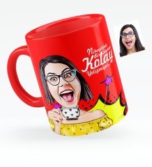 Kişiye Özel Bayan Karikatürlü Kırmızı Kupa Bardak - 6