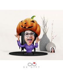 BK Gift Kişiye Özel Kadın Halloween Karikatürlü Ahşap Biblo-2