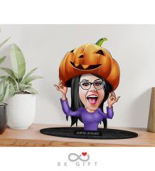 BK Gift Kişiye Özel Kadın Halloween Karikatürlü Ahşap Biblo-2