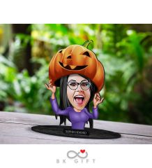 BK Gift Kişiye Özel Kadın Halloween Karikatürlü Ahşap Biblo-2