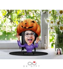 BK Gift Kişiye Özel Kadın Halloween Karikatürlü Ahşap Biblo-2