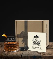 BK Gift Kişiye Özel İsimli Frasera Viski Kadehi Ahşap Bardak Altlığı ve Viski Taşı Hediye Seti-29, Sevgiliye Hediye, Babaya Hediye