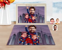 Kişiye Özel Süper Baba ve Süper Çocuklar Karikatürlü 1000 Parça Profesyonel Puzzle-1