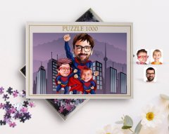 Kişiye Özel Süper Baba ve Süper Çocuklar Karikatürlü 1000 Parça Profesyonel Puzzle-1