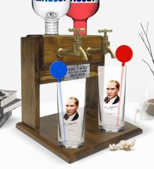 Kişiye Özel Renkli Baskılı Atatürk Temalı İkili Vodka Bardağı ve Çift Musluklu Doğal Ahşap Vodka Standı-12