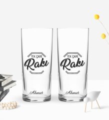 Kişiye Özel Renkli Baskılı Tek Çare Rakı Tasarımlı İkili Rakı Bardağı Seti-1